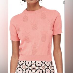 Kate spade by the pool orange pineapple textured short sleeve sweater